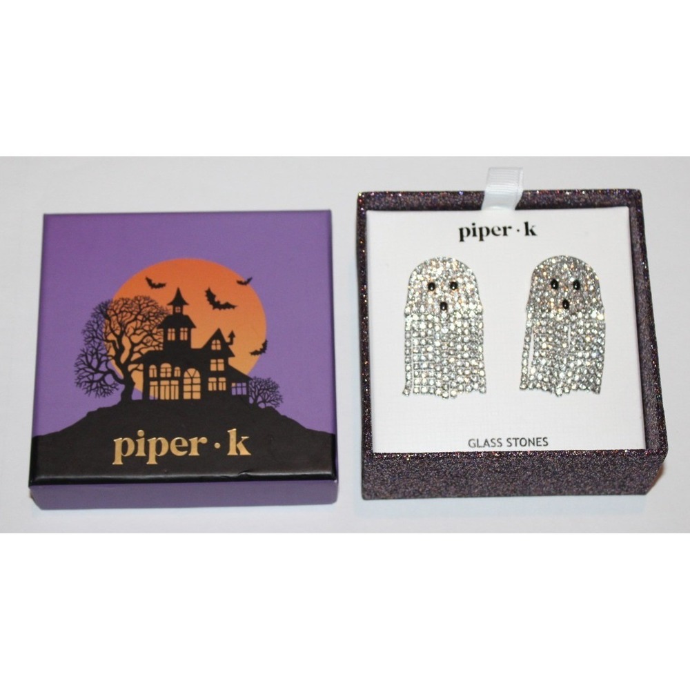 Piper-K Halloween ghost pierced earrings glass stone lead safe nickel free NIB - Picture 2 of 3